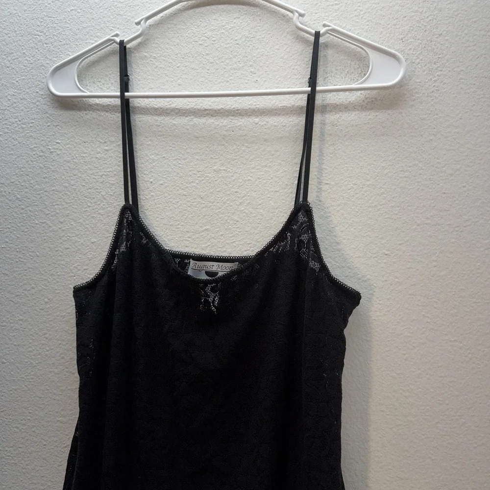August Moon Slip Dress Mini Black All Over Lace Sheer Fairy Whimsigoth Y2K Sz L - Picture 2 of 8
